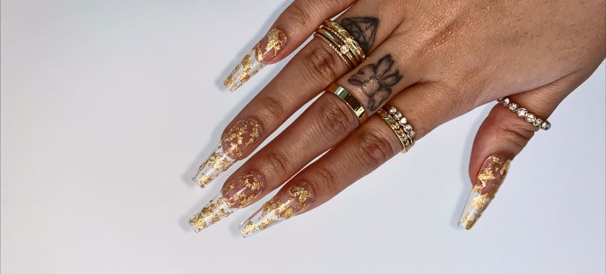 glittery gold foil nails